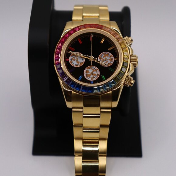 Rainbow Moissanite Diamond Watch – Gold Case & Bracelet - Picture 2 of 8